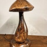 Hand-carved wooden mushroom table lamp with integrated LED