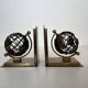 Pair of Brass Bookends with Openwork Globe Decorations. Work