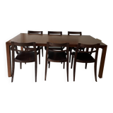 Walnut wood veneer table 200X100 H74 and 6 chairs