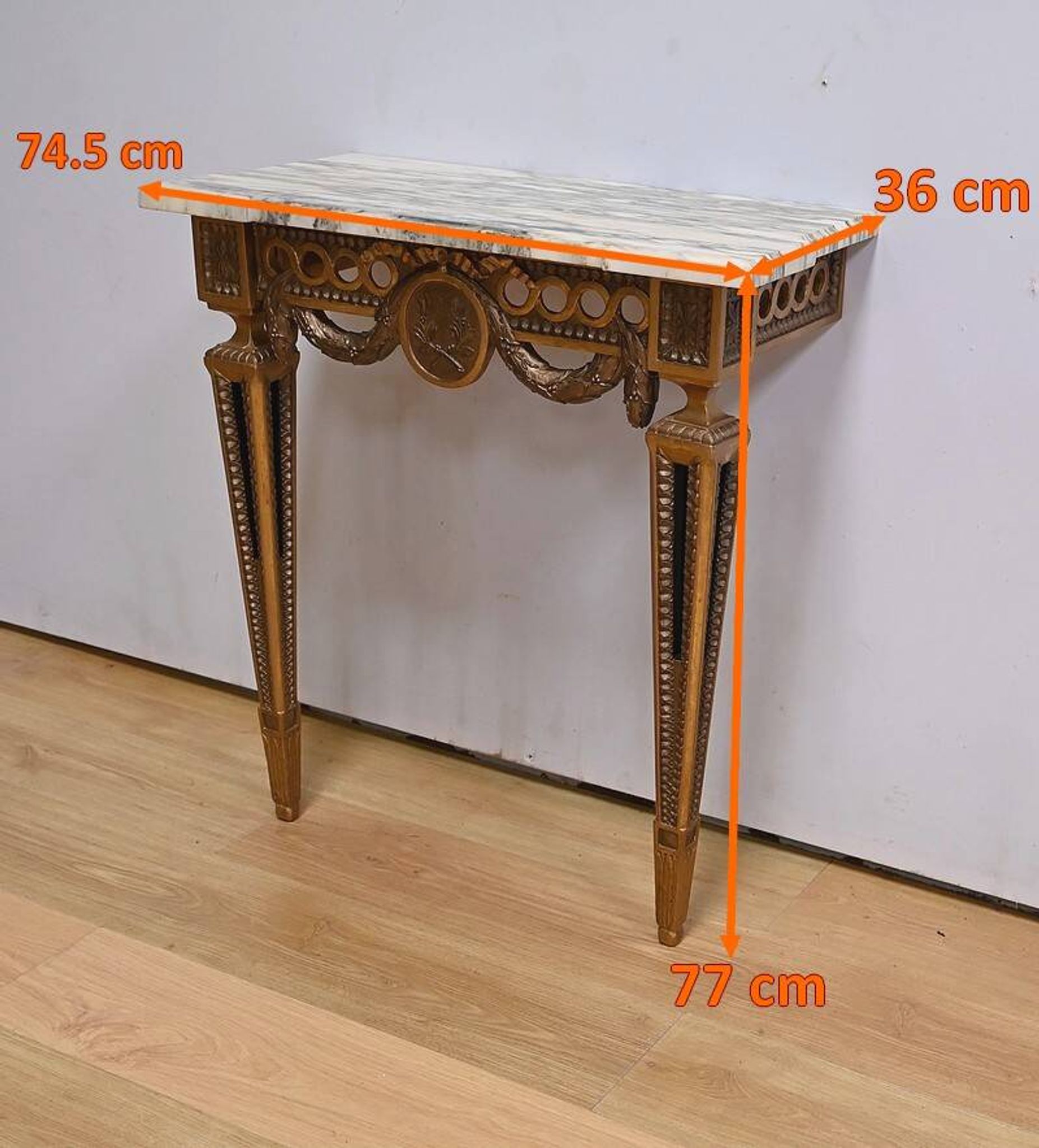 Small Carved Wood Wall Console, Louis XVI style, Napoleon III period – Mid-19th century