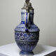 Large salt-glazed stoneware beer jug with tin, Germany, Westerwald type.