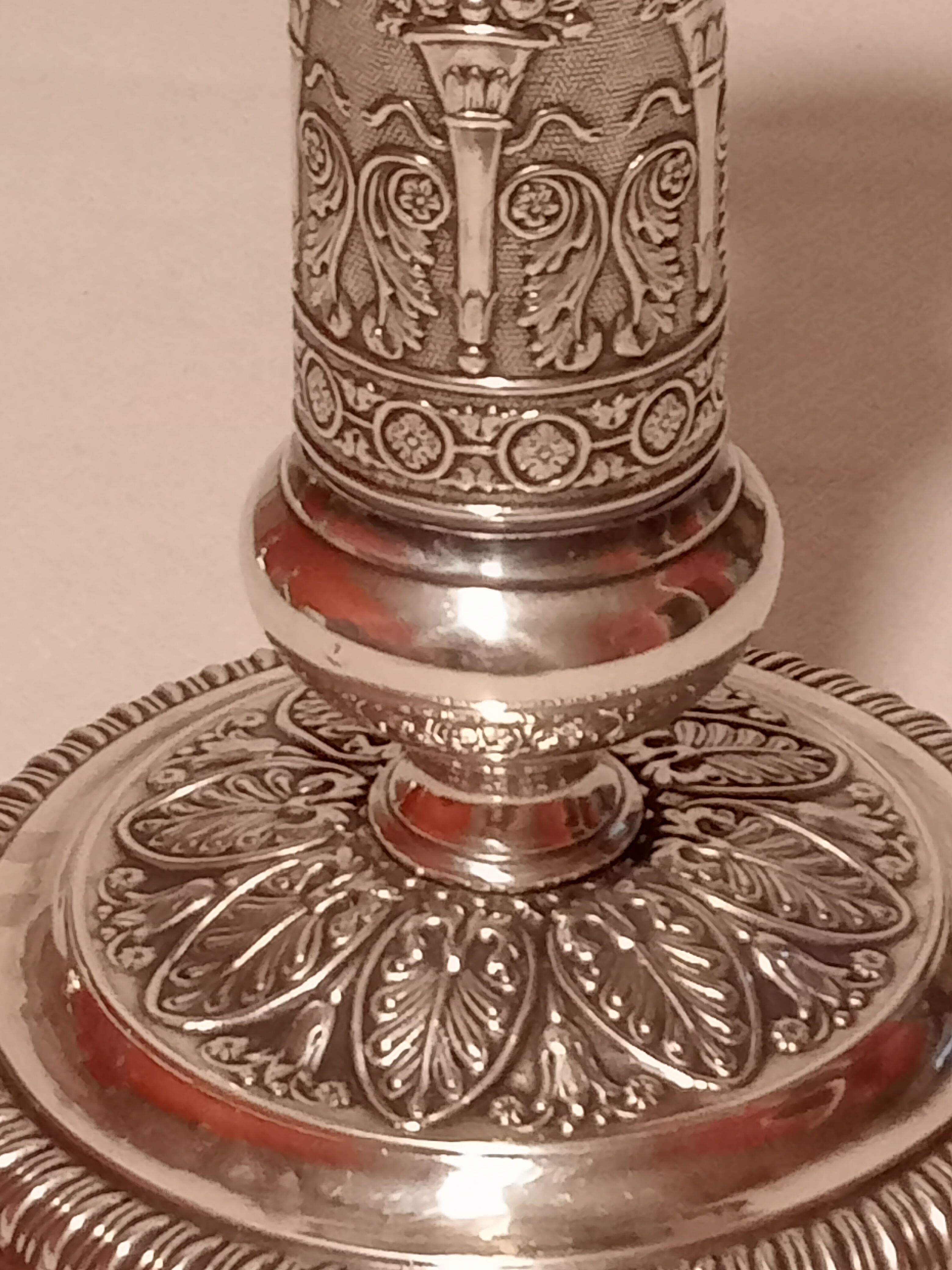 Directoire style candle holder in silver metal