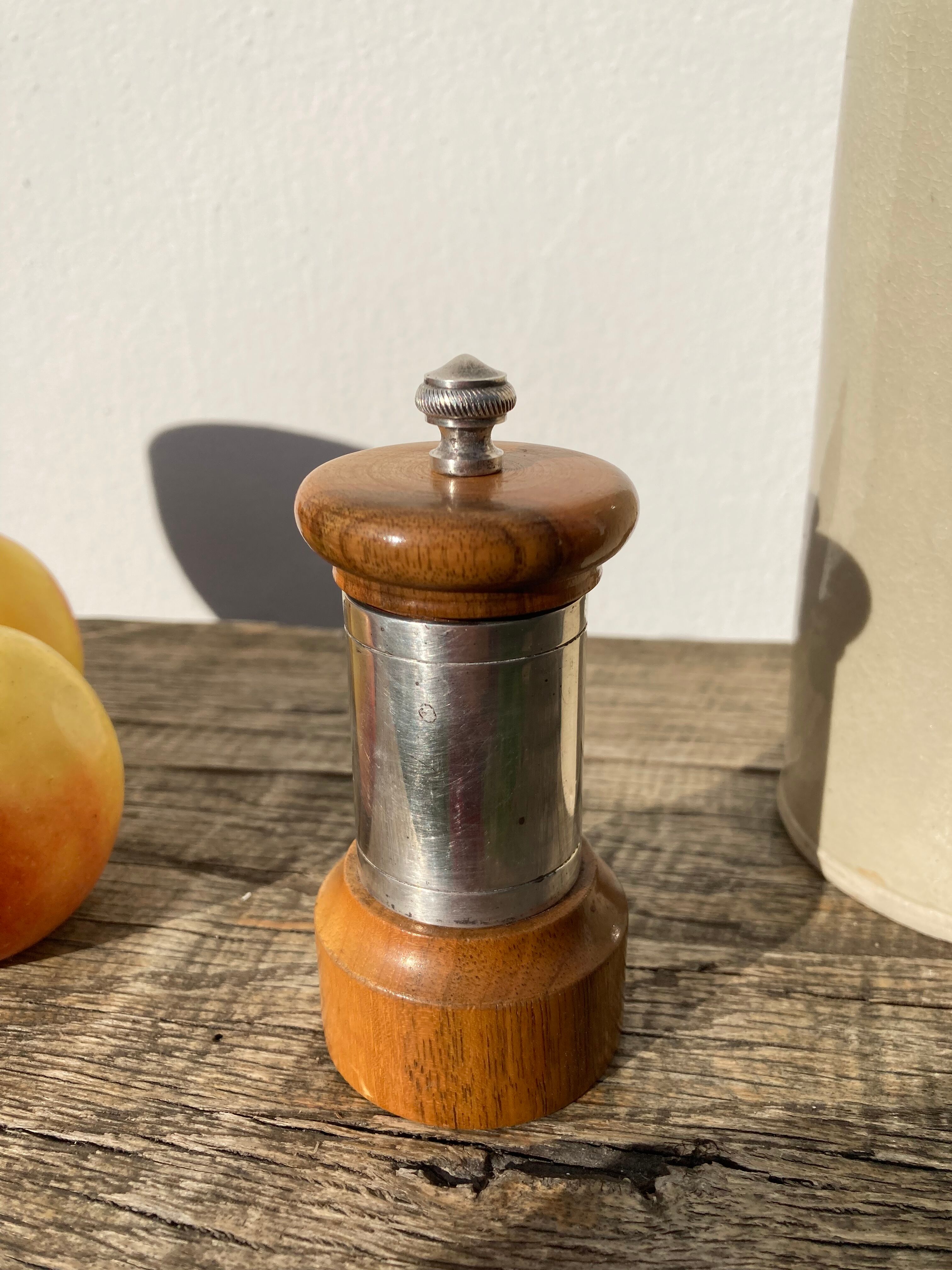 Peugeot pepper tree for Christofle in silver metal and vintage wood