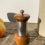Peugeot pepper tree for Christofle in silver metal and vintage wood