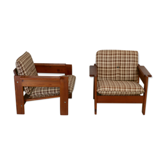 Pair of brutalist armchairs, pine, France, circa 1960