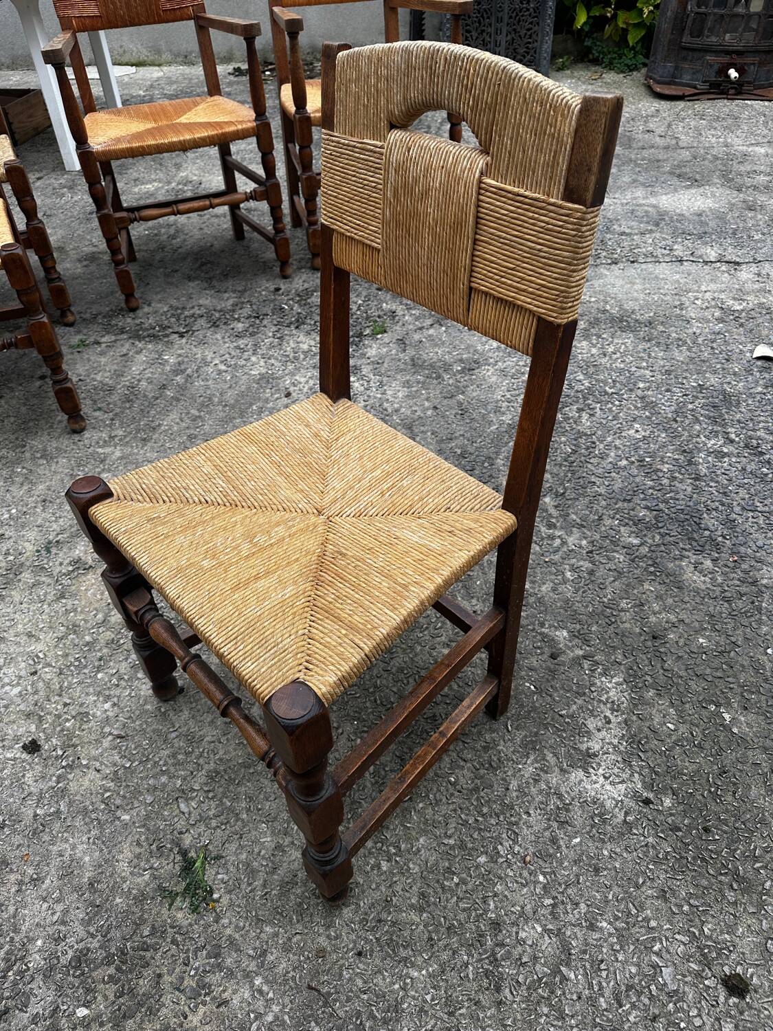 Set of 6 chairs and 2 armchairs, Brutalist style, 1950s
