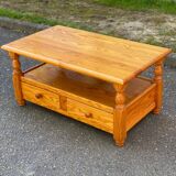 Colonial coffee table in solid pine with 2 drawers