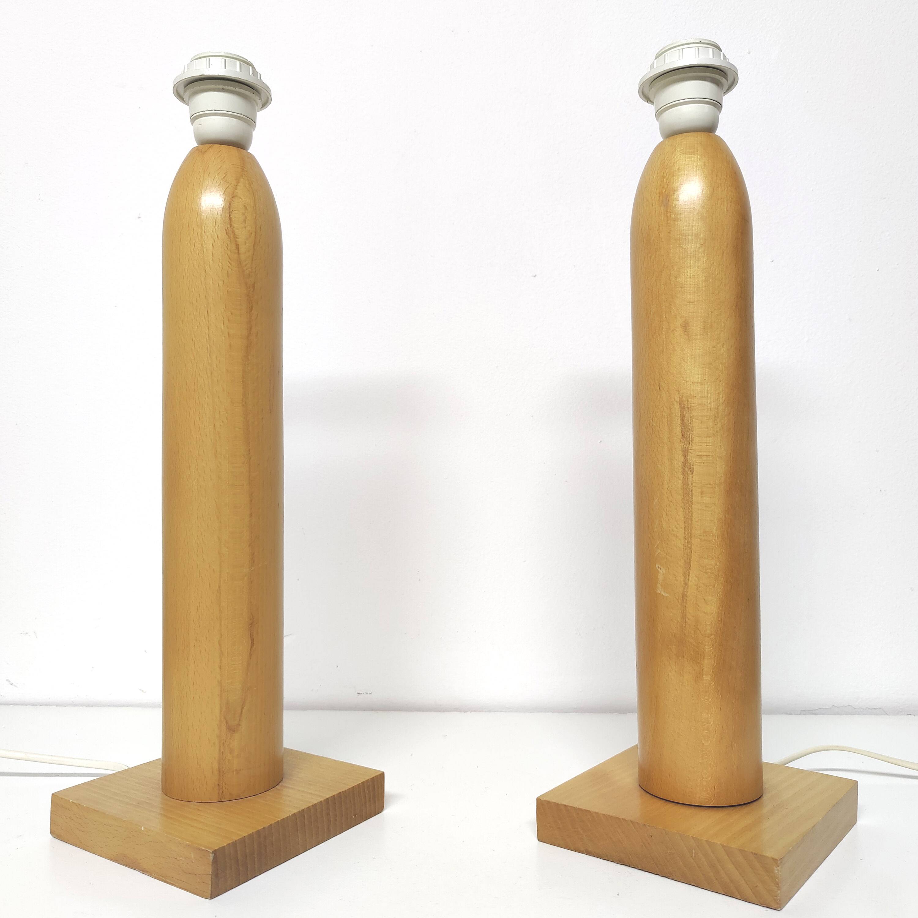 Lot 2 pieds de lampe arlus en bois vintage forme géométrique