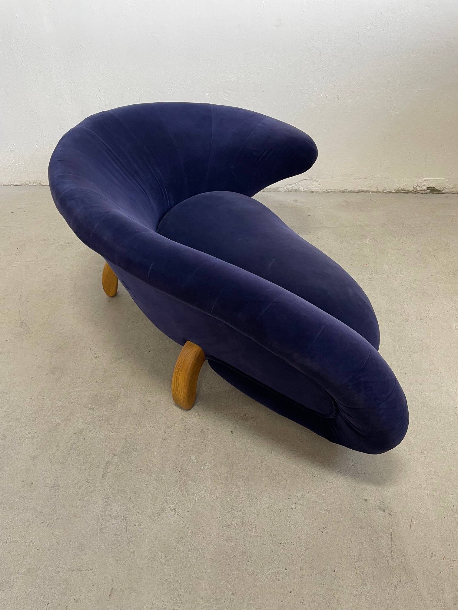 Vintage Organic Form Curved Velvet Sofa, Late 20th Century