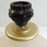 Vintage frosted glass lamp, round globe, elegant design, soft light.