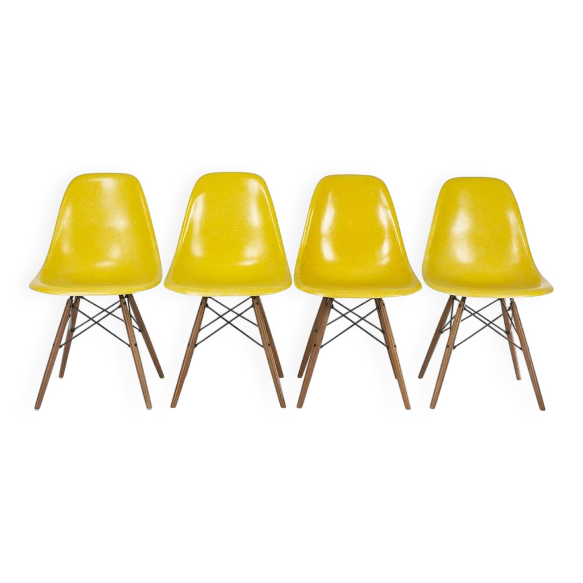 Yellow Set (4) Herman Miller Original Eames DSW Side Shell Chairs