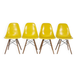 Yellow Set (4) Herman Miller Original Eames DSW Side Shell Chairs