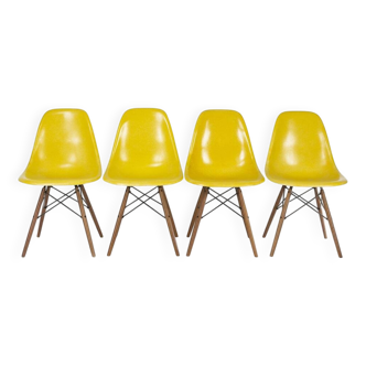 Yellow Set (4) Herman Miller Original Eames DSW Side Shell Chairs
