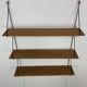 60s wall-mounted string shelf, wood and metal