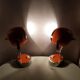 Pair of orange eye table lamps from the 70s space age
