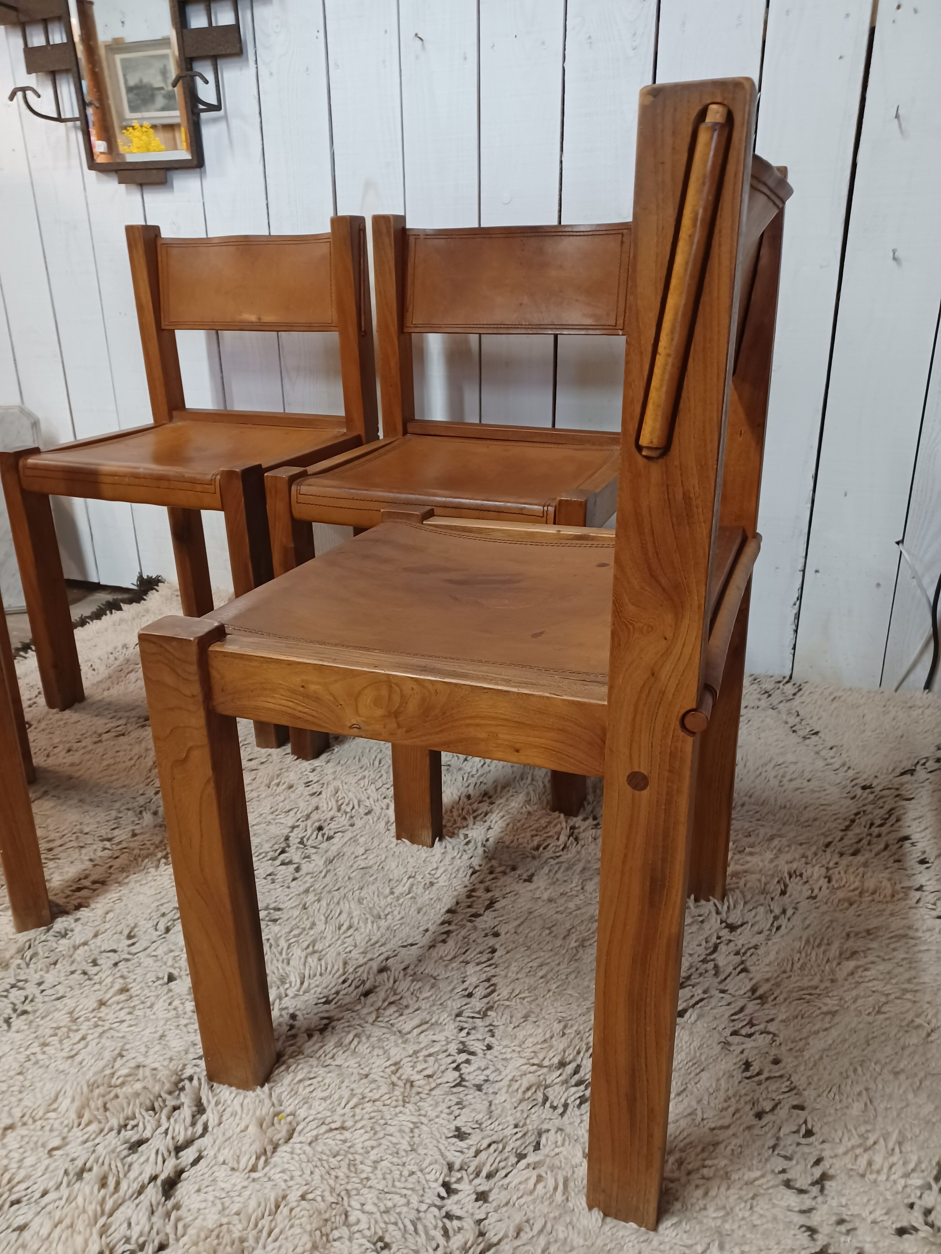 4 elm and leather chairs 1950