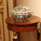 Antique French Faience Lidded Bowl Tureen Hand Painted with Flowers and Insects