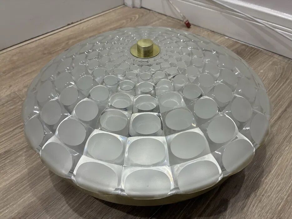 Vintage Peill & Putzler Optical Glass Flush Ceiling Lamp 1960s-70s
