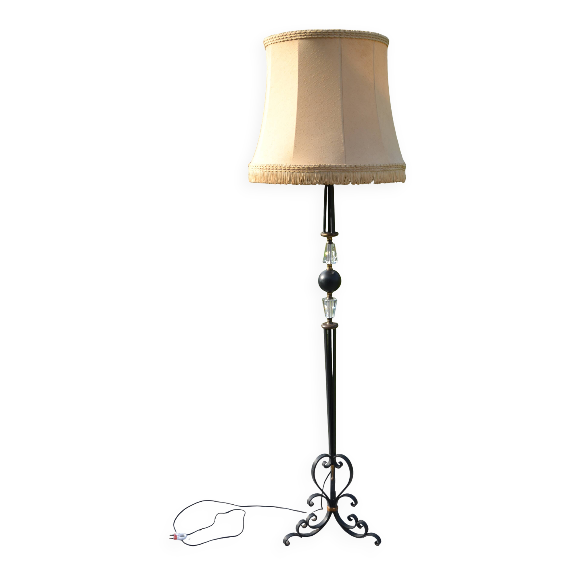 Vintage Sèvres crystal and wrought iron floor lamp from the 1950s