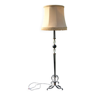 Vintage Sèvres crystal and wrought iron floor lamp from the 1950s