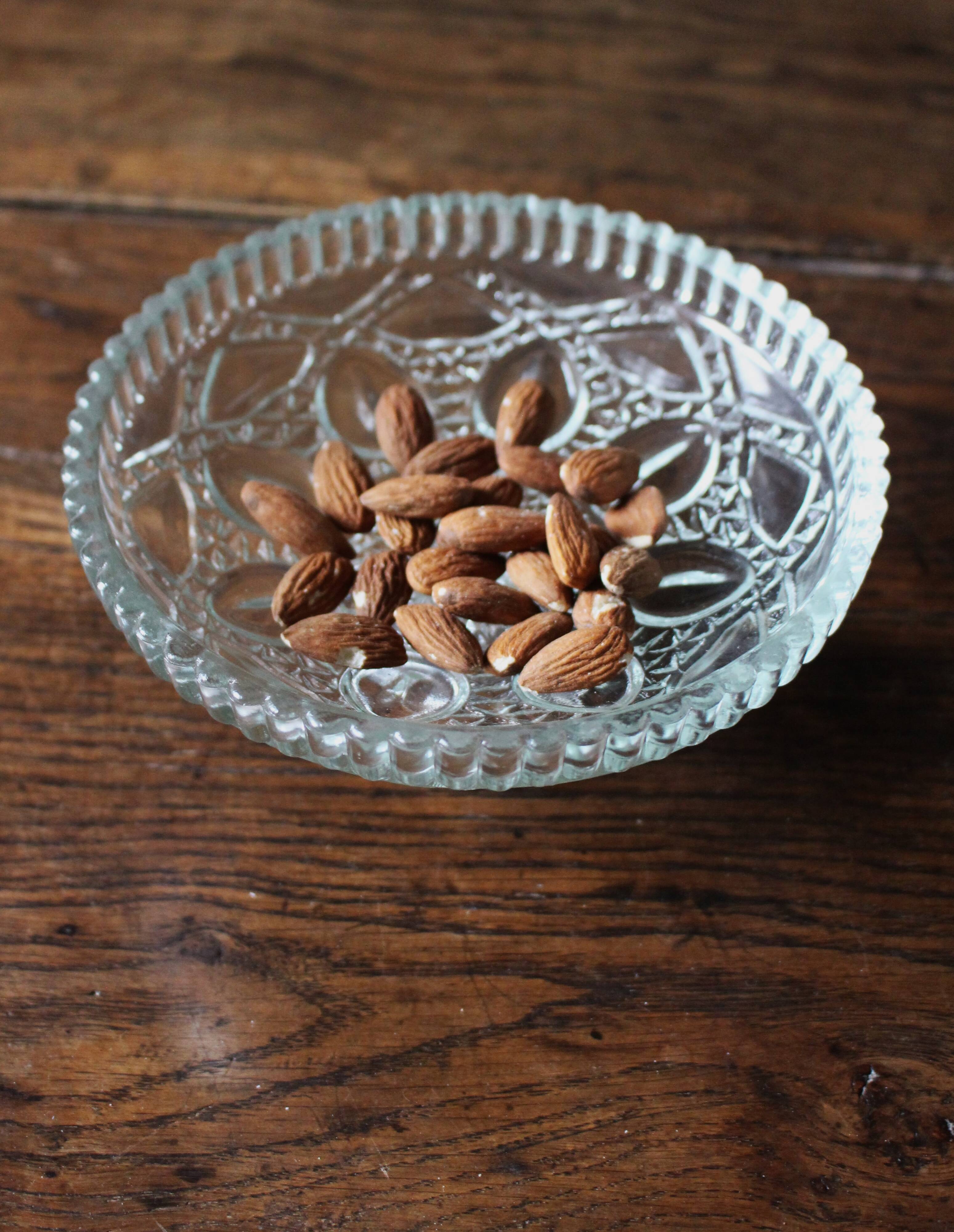 Cut glass goblet with a transparent stem.