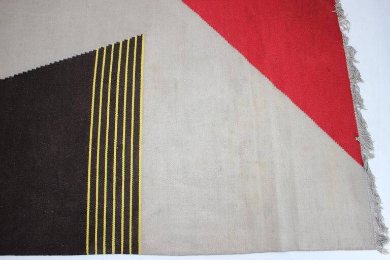 Midcentury Geometric Kilim Carpet in Style of Antonín Kybal, 1950s