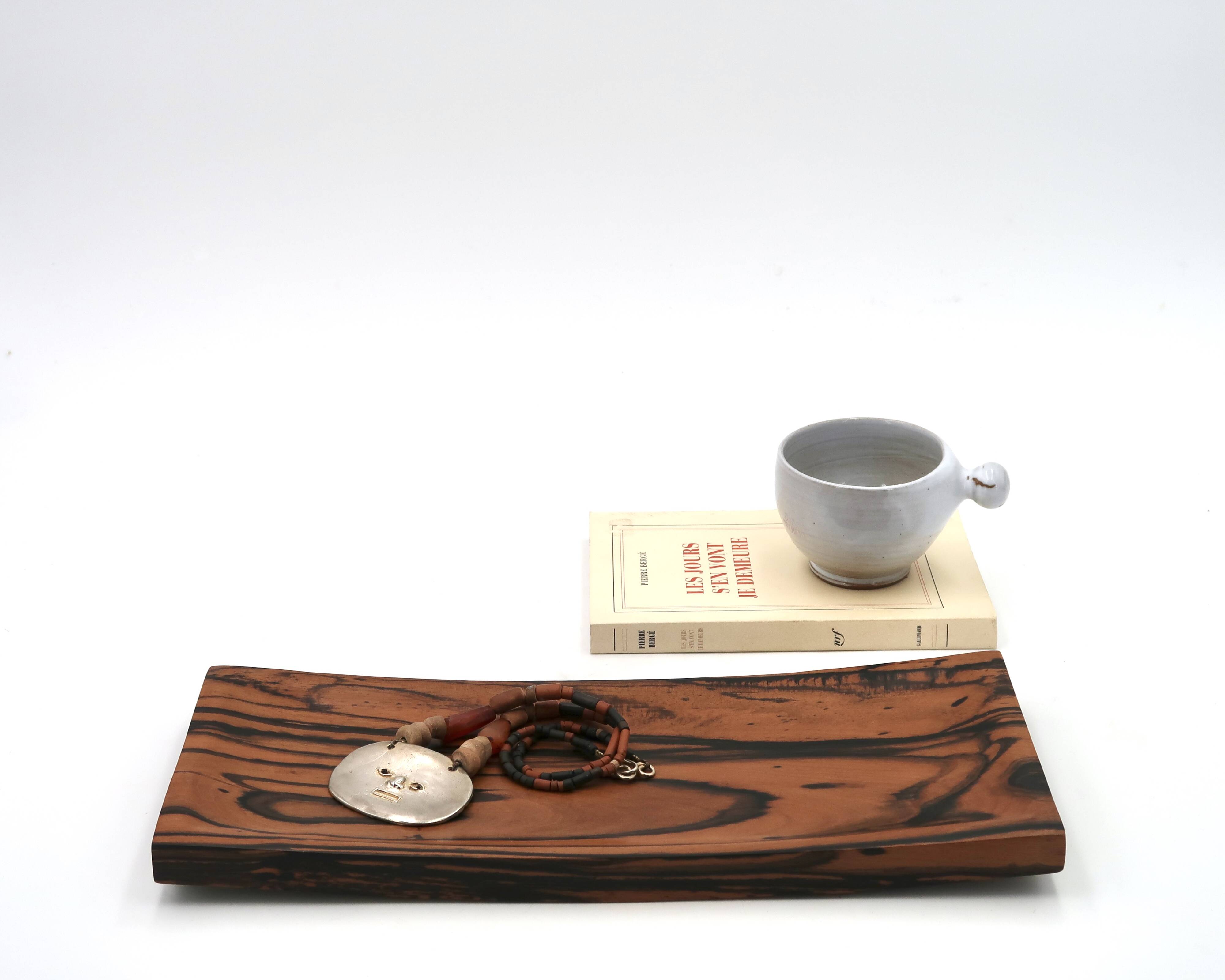Signed rectangular pocket tray in royal ebony wood, 1970s