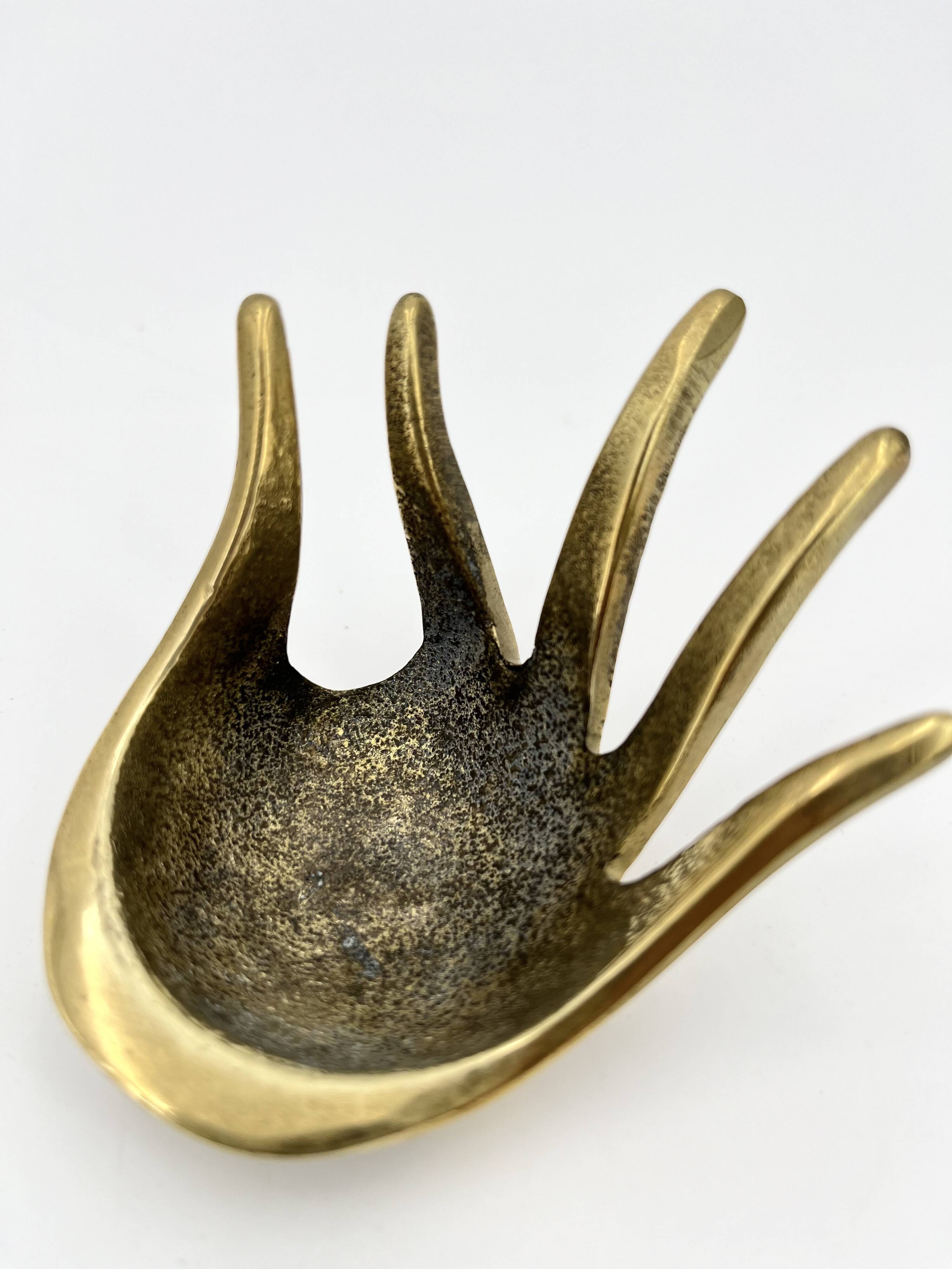 Brass Hand Ashtray, by Walter Bosse for Herta Baller, 1950s Austria