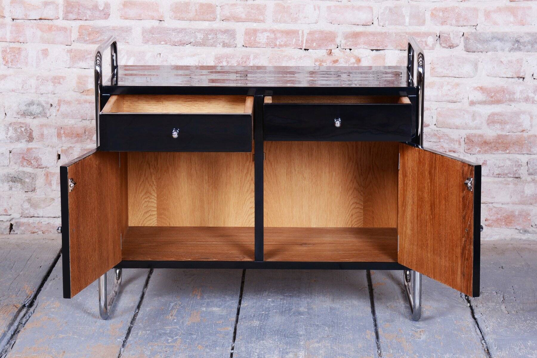 Bauhaus Cabinet in Chrome-Plated Steel by R. Slezák, Czech, 1930s
