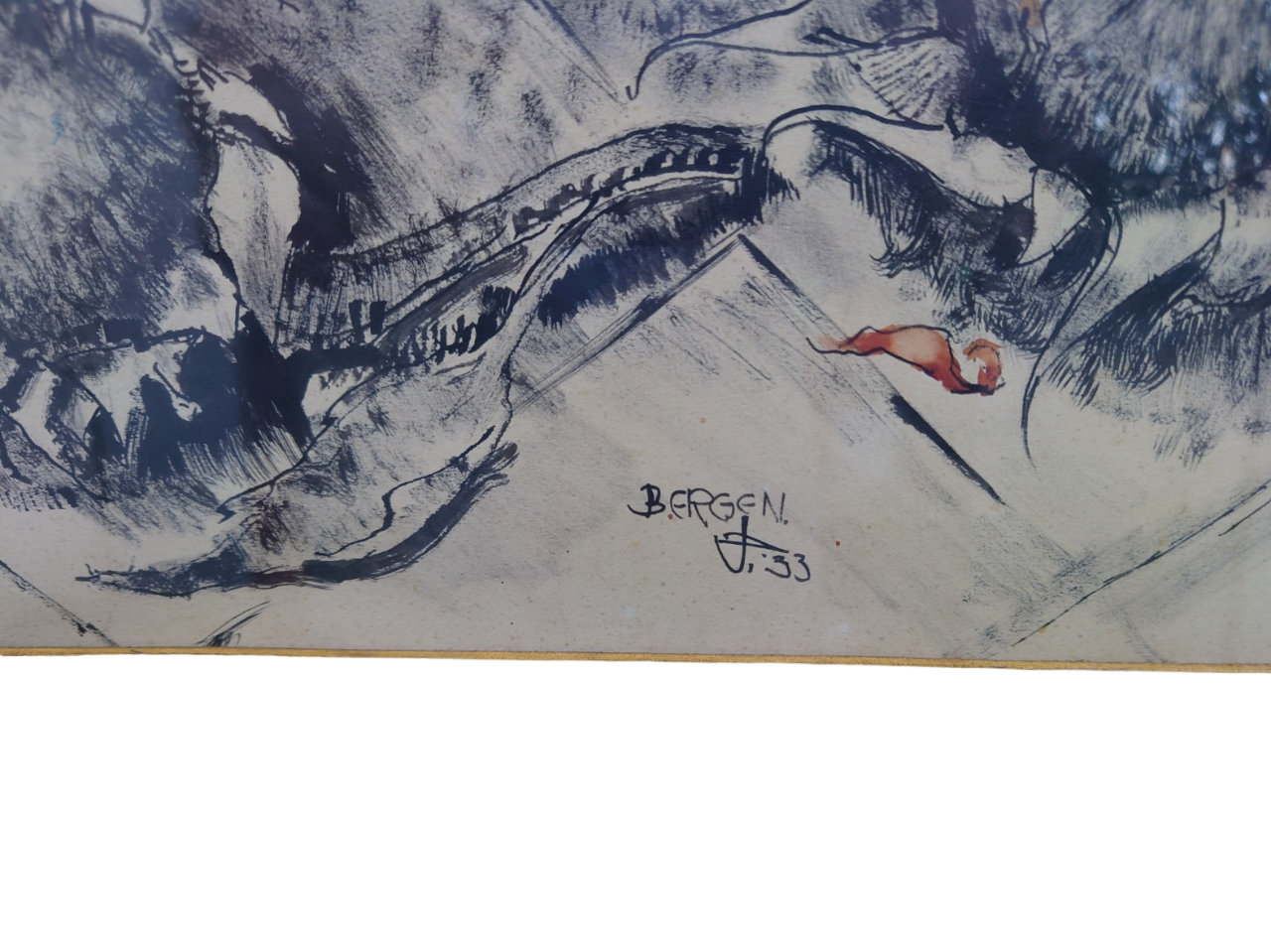 Painting under acrylic glass on bristol sheet signed bergen 1933