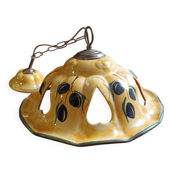 Lustre en ceramique provencale - decor olives & coeurs - vintage