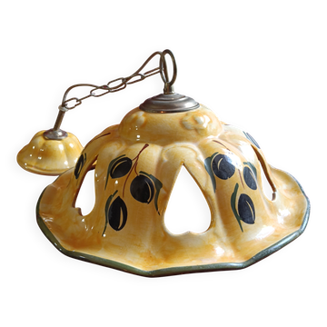 Lustre en ceramique provencale - decor olives & coeurs - vintage