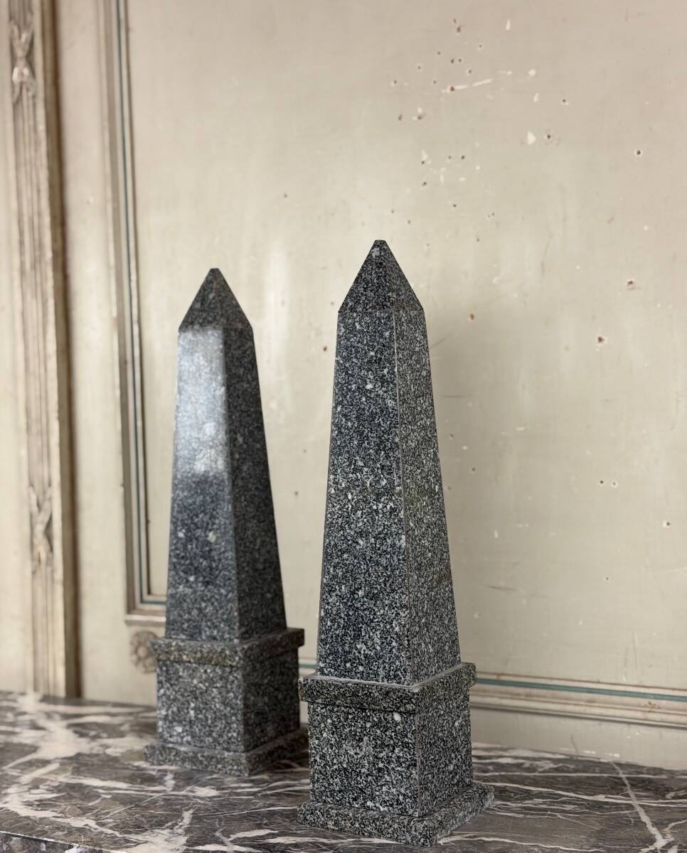 Pair of grey granite obelisks, circa 1980