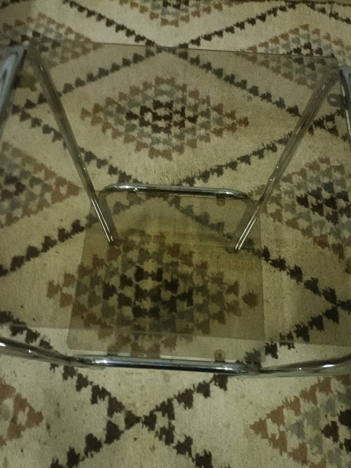 Vintage pedestal table, smoked glasses