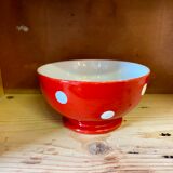 Old red and white bowl