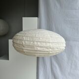 Suspension in rattan and natural japanese linen lantern shape h70 d50