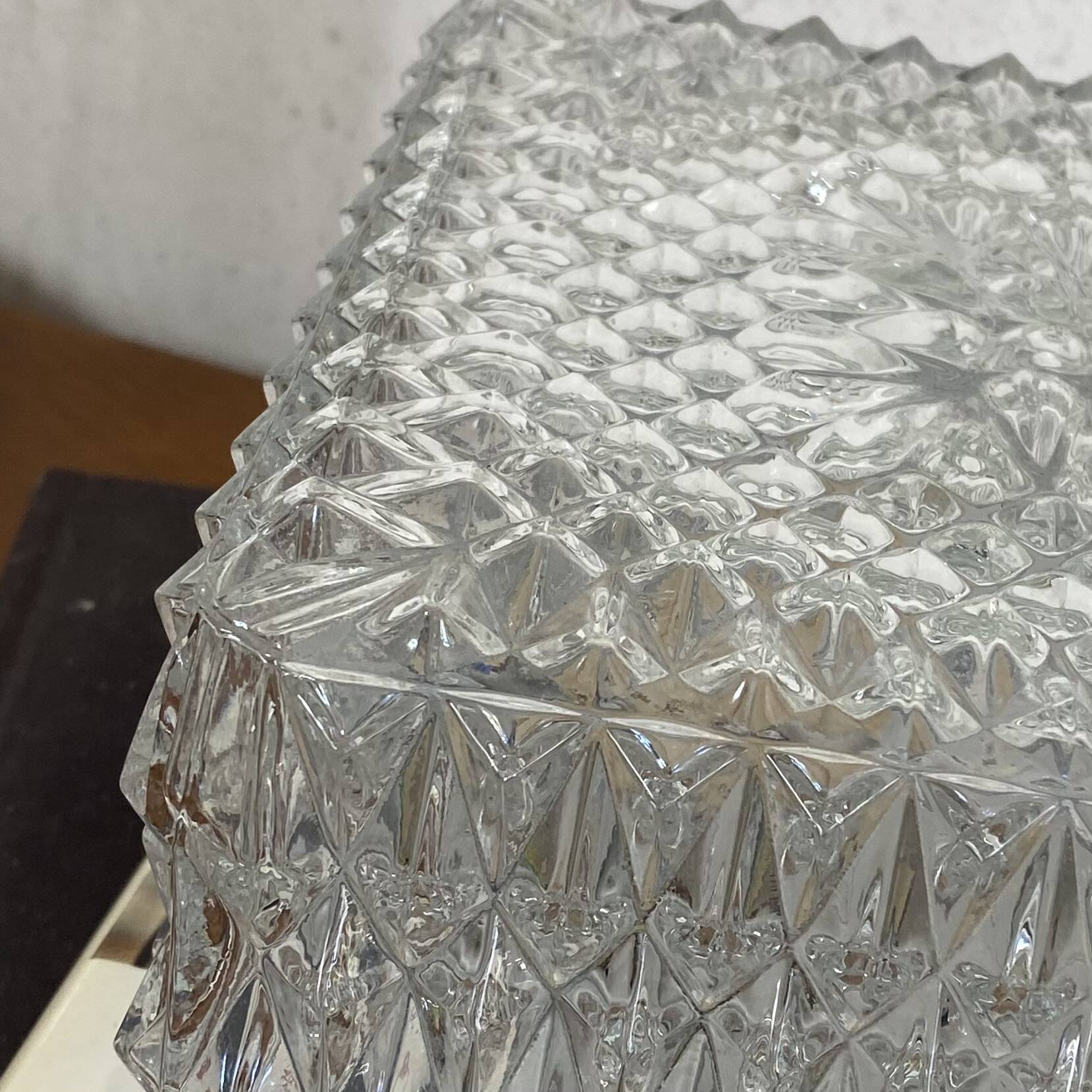 Small square wall-mounted ceiling light with transparent glass, vintage fixture.