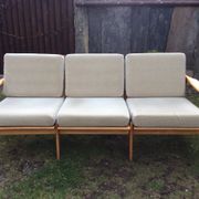 Vintage Scandinavian bench and armchairs of 4 pieces, 1 bench and 3 armchairs.