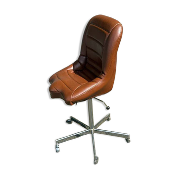 Chaise de bureau Tritub vintage en simili-cuir marron