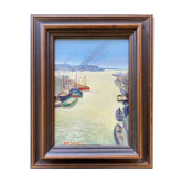 Tableau HSP Nan Borazzo (né en 1905-?) ec. Italienne Port Marine + cadre