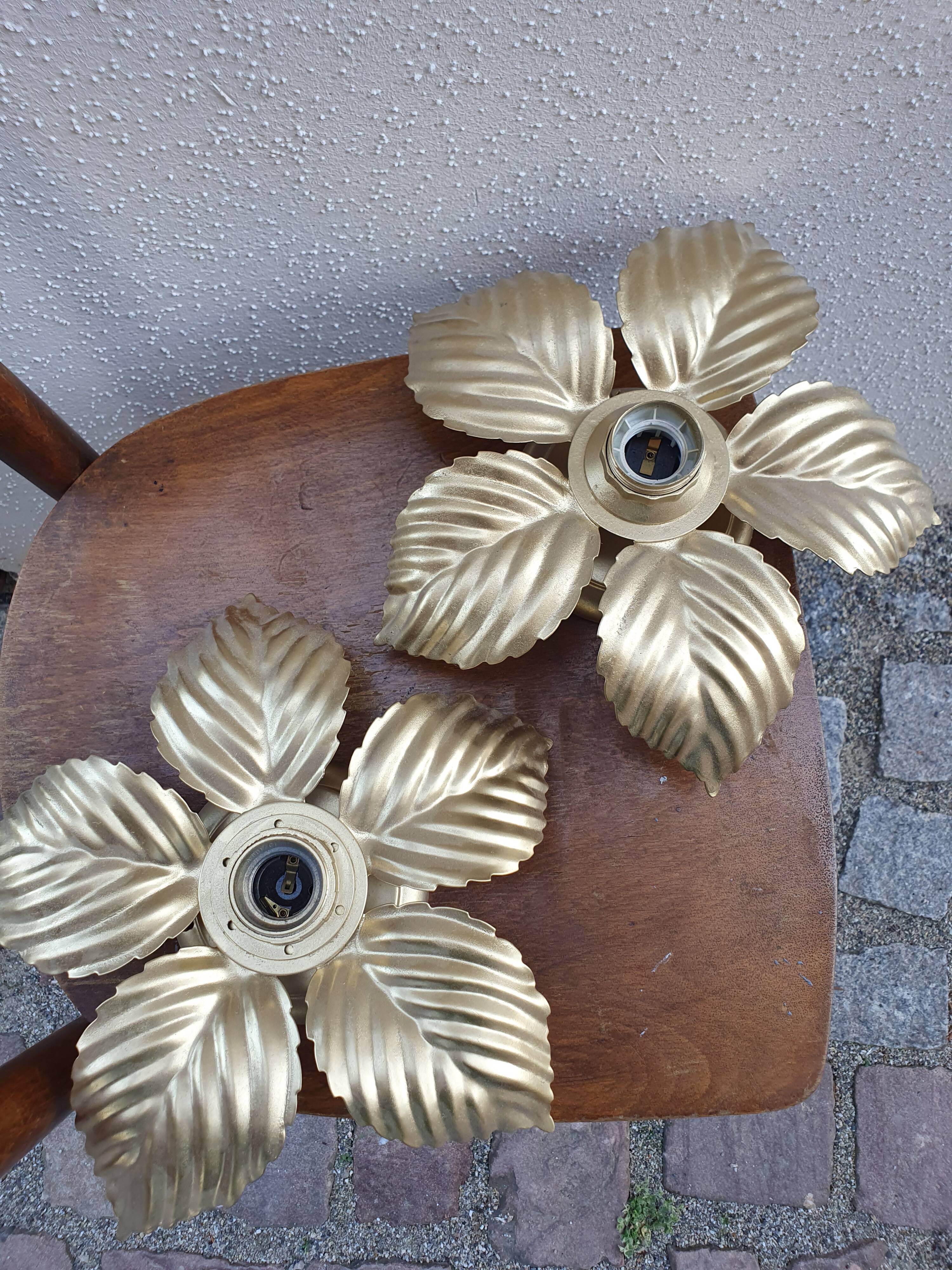 Paire d'appliques fleurs dorées