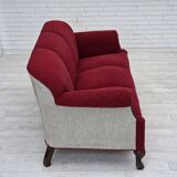 1950s, Danish 3-seater sofa, red and light grey furniture wool, oak wood.