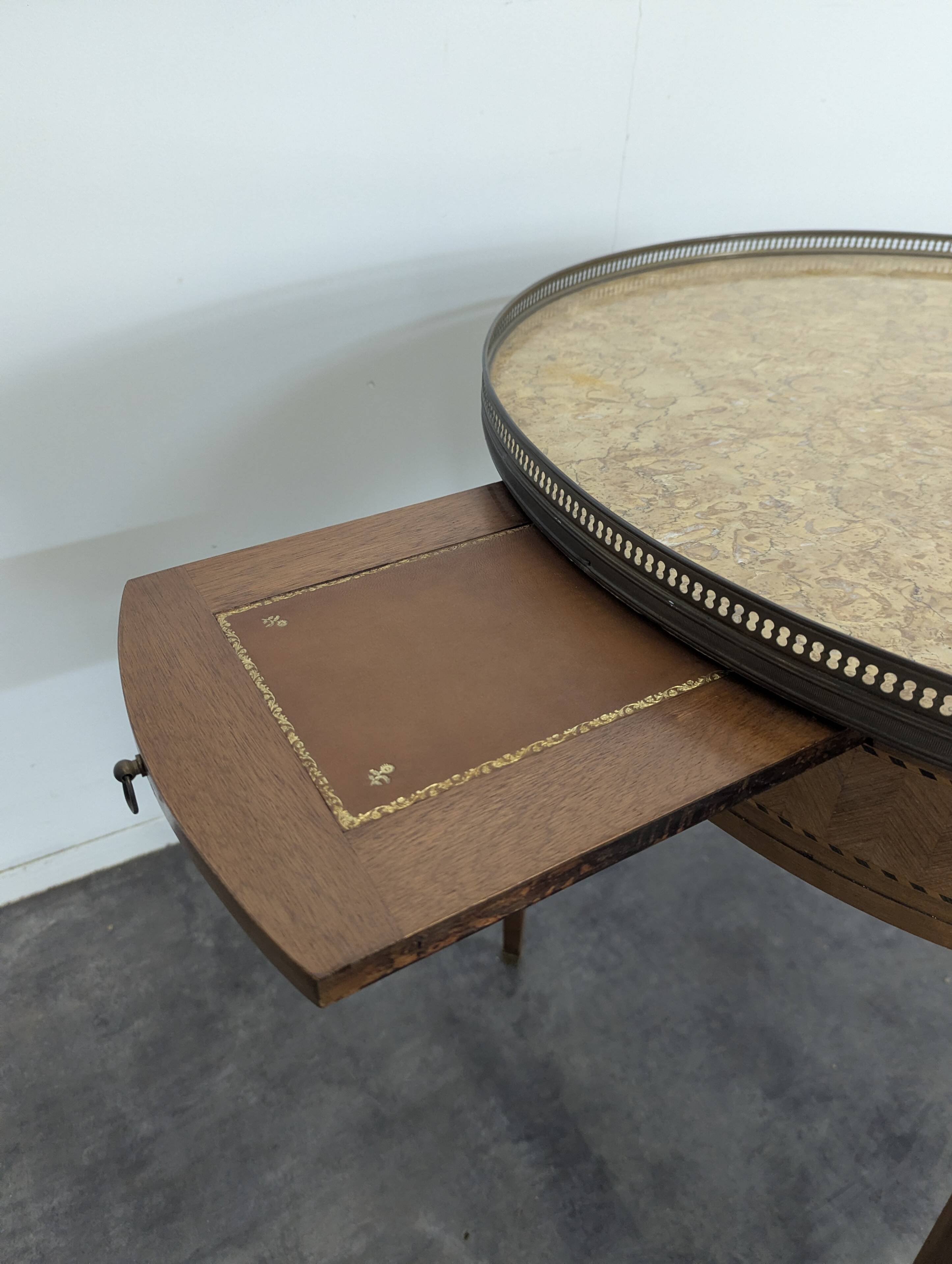 Rosewood and breccia marble bouillotte table