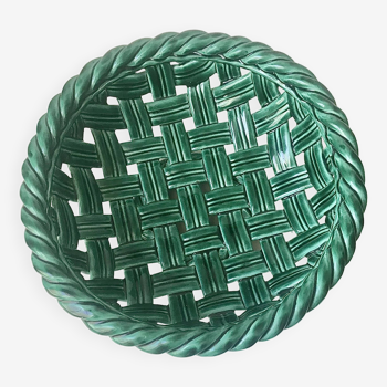 Large green woven ceramic bowl