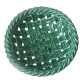 Large green woven ceramic bowl