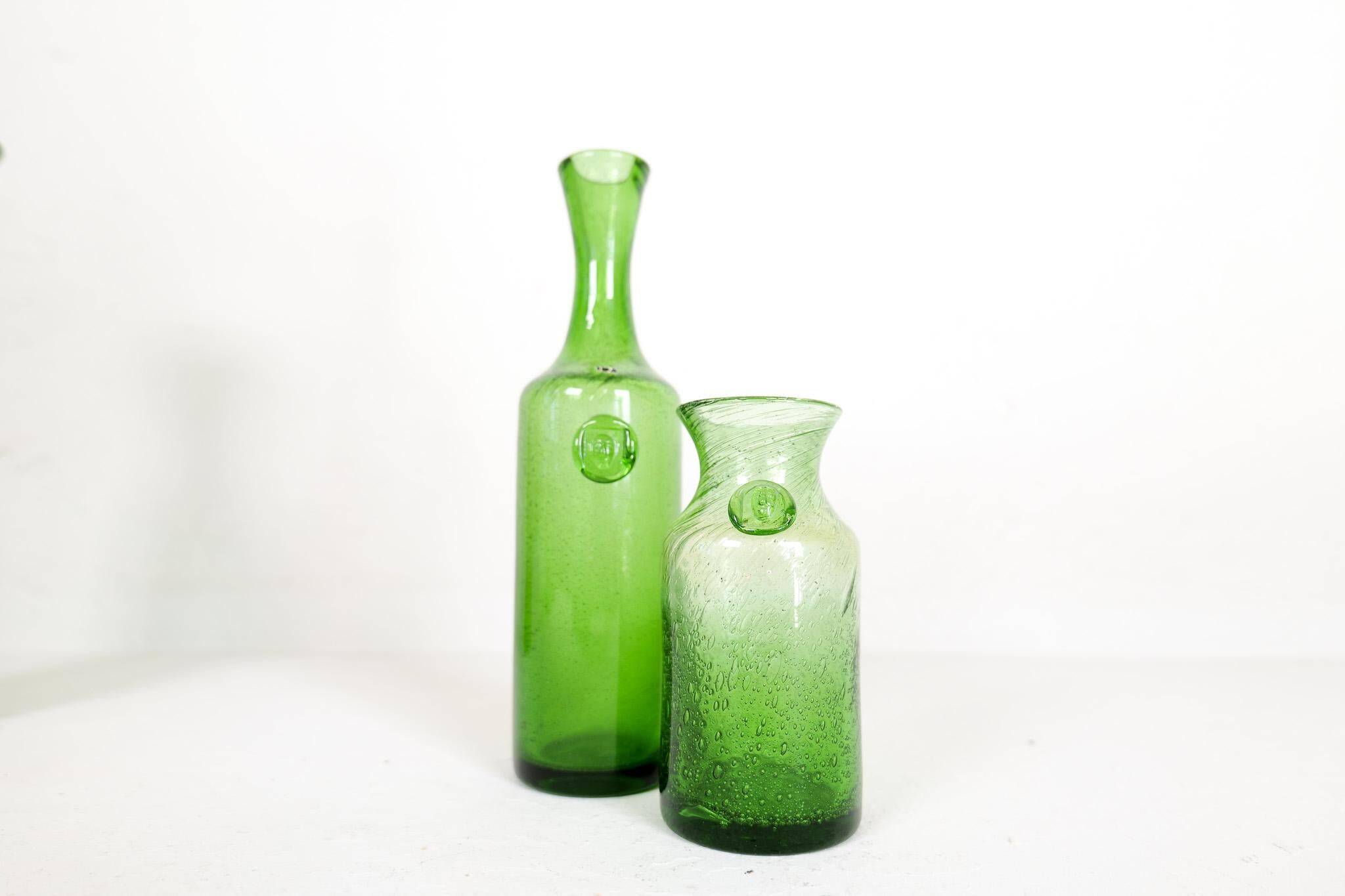 Mid-century modern collection of six green vases by Erik Hoglund, Sweden, 1960s.