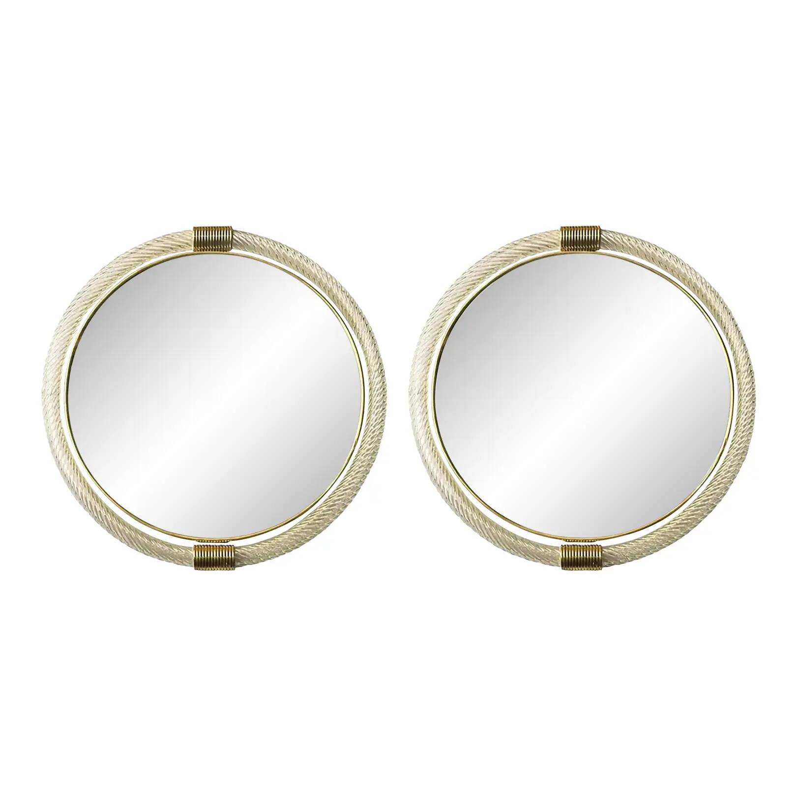 Classic Venetian Torciglione Murano Glass Wall Mirror Duo with Gold Leaf