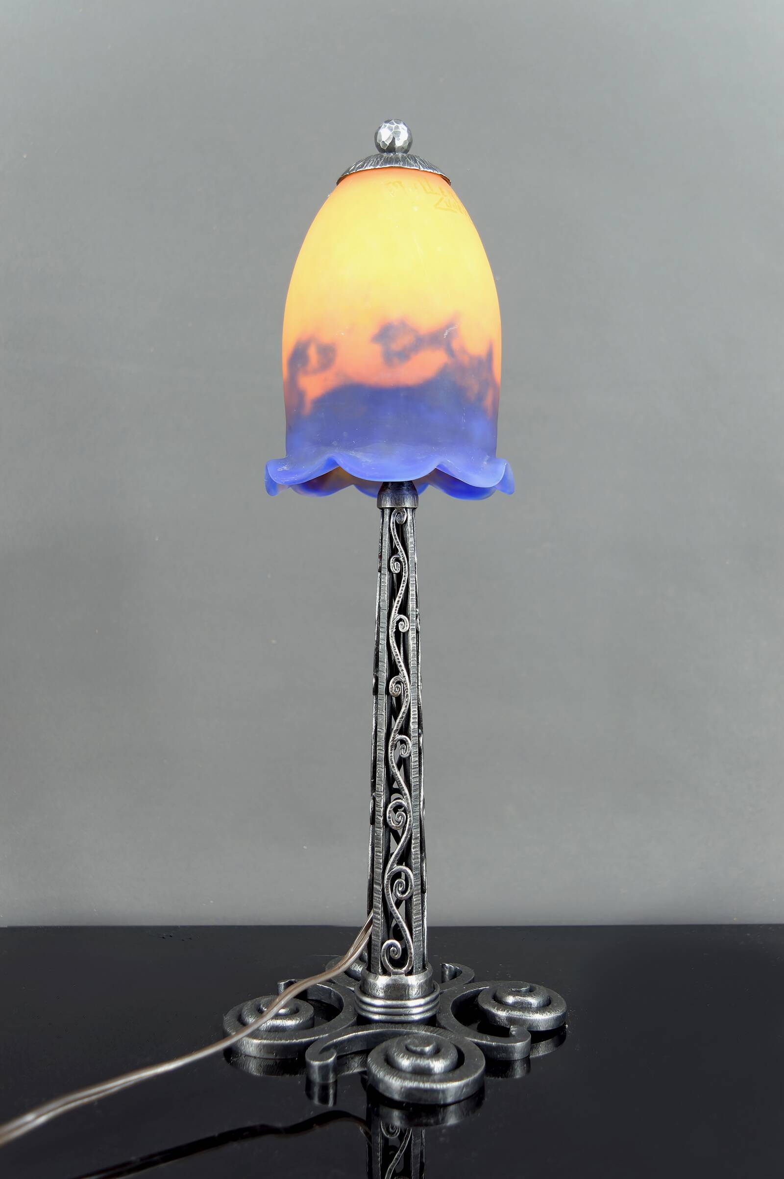 Wrought Iron Lamp, Paul Kiss and Muller Frères, France, Art Deco, c. 1920