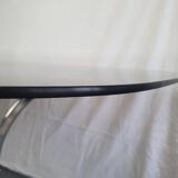 Dining table in chromed metal and smoked glass 1970