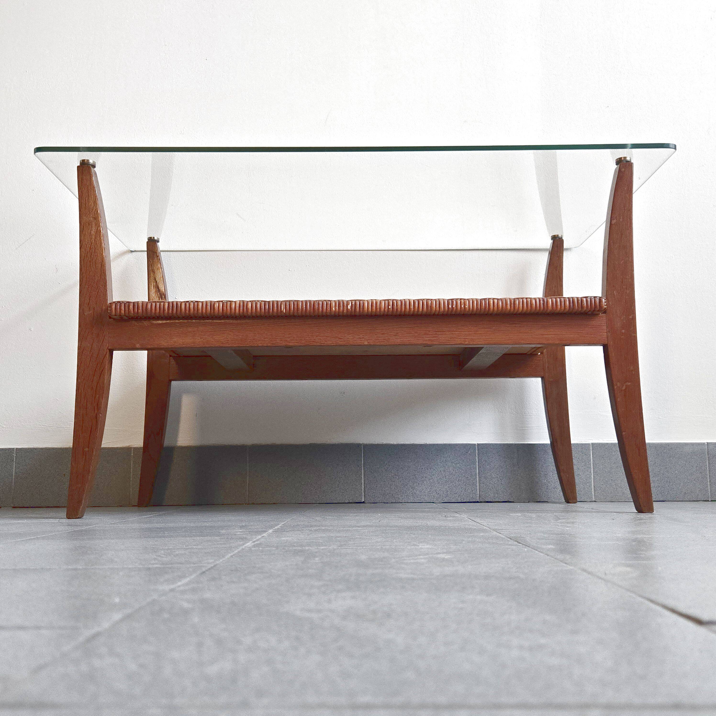 Table basse en rotin & hêtre 1960 vintage